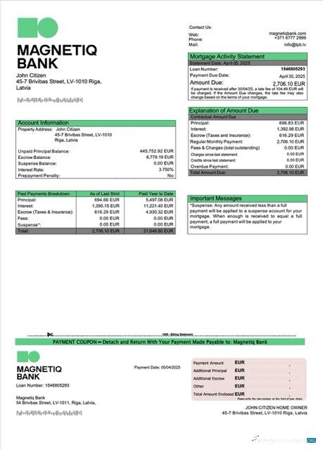 Download Latvia Magnetiq Bank mortgage statement Word and PDF template Photoshop template